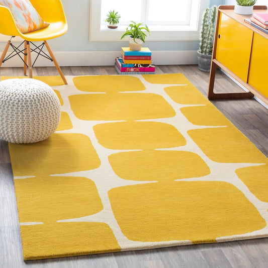 Mustard Block Pattern Modern Wool Area Rug