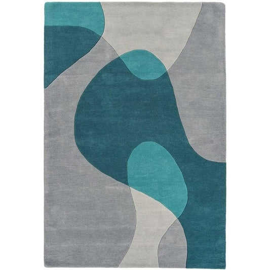 Atelier Flow Teal Abstract Hand Tufted Rug