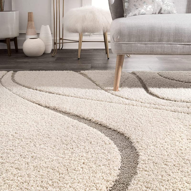 Carpet for Living, Beige wave 2-inch Thick Carpet, Home Decor Shaggy Carpet