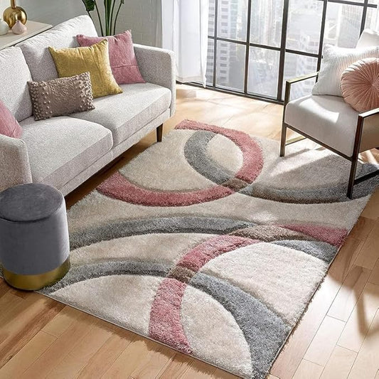 Ivory Grey Ring Shaggy Carpet & Rug