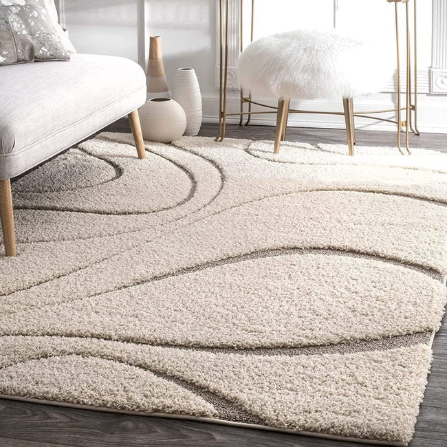 Carpet for Living, Beige wave 2-inch Thick Carpet, Home Decor Shaggy Carpet