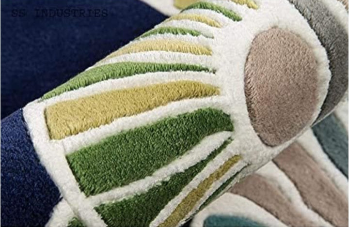 Luxury Handmade Silk Floral Carpet – Navy Blue & Green Designer Rug for Elegant Home Décor