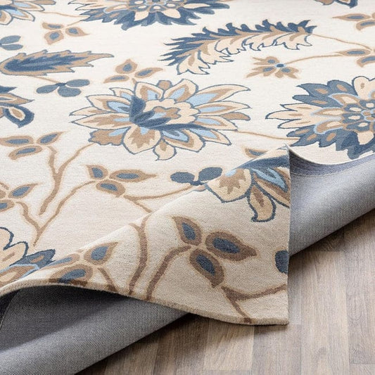 Blue & Beige Floral Hand Tufted Carpet