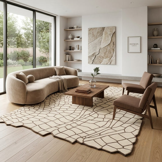 Ivory Sand Mosaic Silk Textured Rug
