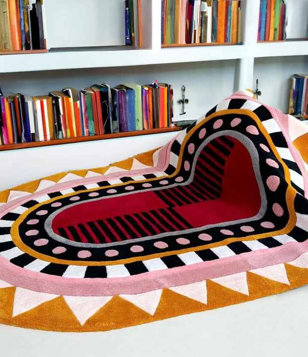 Hand-Tufted Carpet – Modern Abstract Rug in Yellow, Red & White | Contemporary Living Room & Bedroom Decor