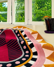 Hand-Tufted Carpet – Modern Abstract Rug in Yellow, Red & White | Contemporary Living Room & Bedroom Decor