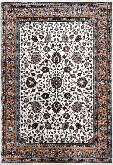 White Kashmiri Design Rectangular Carpet for Your Living Room.