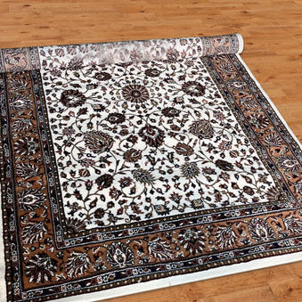 White Kashmiri Design Rectangular Carpet for Your Living Room.