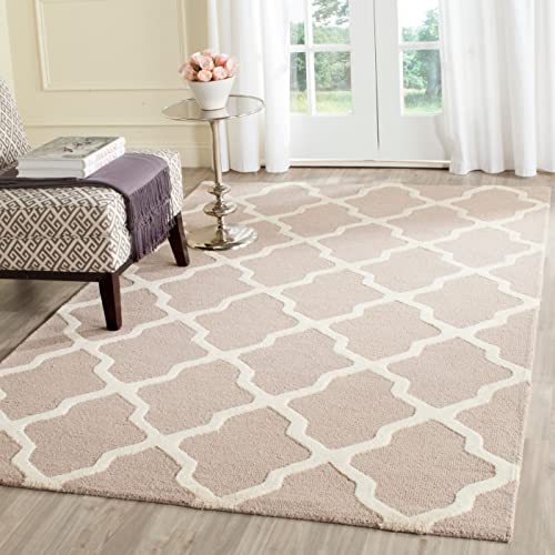 Beige and ivory hand tufted woollen carpet for living room and hall