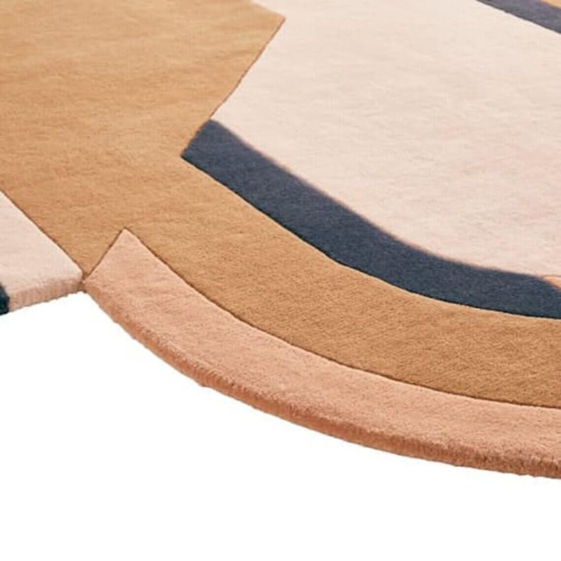 Modern Handmade Irregular Rug | Retro Arch Design in Terracotta & Pink
