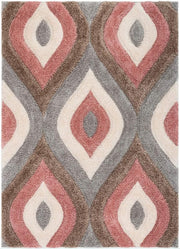 Peach & Grey Handwoven Microfiber Geometric Super Soft Shaggy Carpet