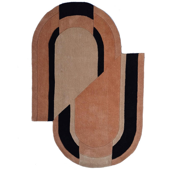 Modern Handmade Irregular Rug | Retro Arch Design in Terracotta & Pink