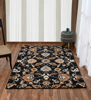 Elegant Black & Gold Hand-Tufted Floral Carpet
