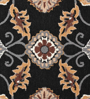 Elegant Black & Gold Hand-Tufted Floral Carpet