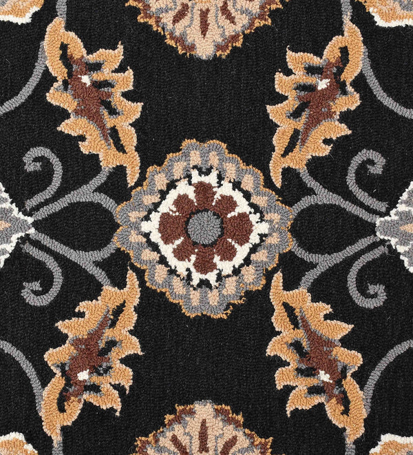 Elegant Black & Gold Hand-Tufted Floral Carpet