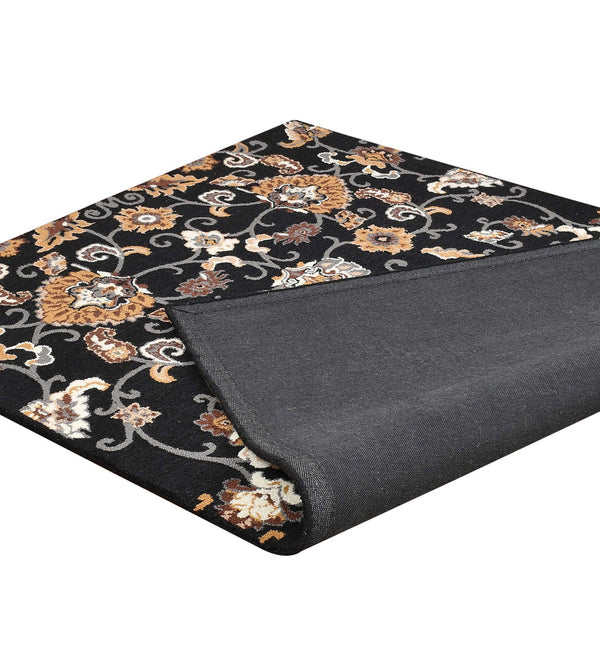 Elegant Black & Gold Hand-Tufted Floral Carpet