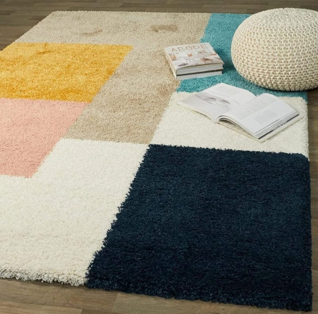 Carpet for Living, Multi colour box 2-inch Thick Carpet, Home Decor Shaggy Carpet