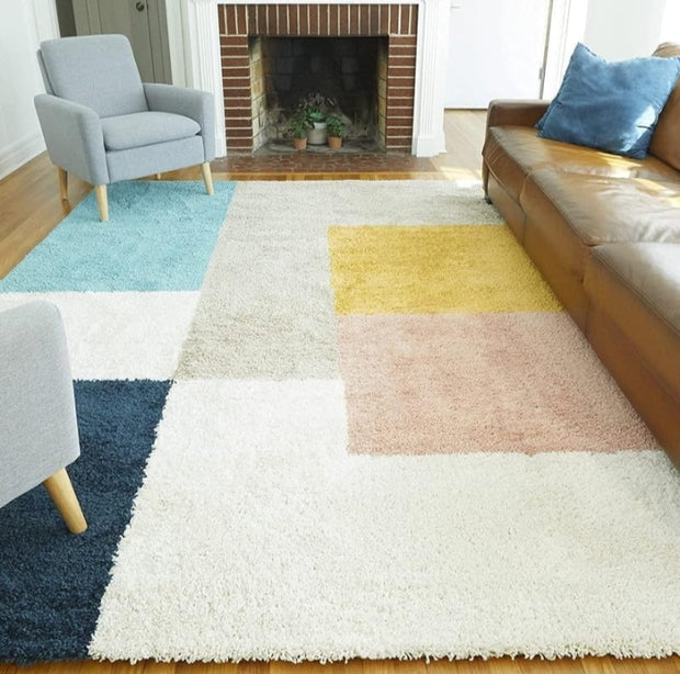 Carpet for Living, Multi colour box 2-inch Thick Carpet, Home Decor Shaggy Carpet