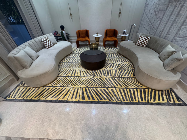 Modern Geometric Handmade Carpet in Grey & Gold Tones