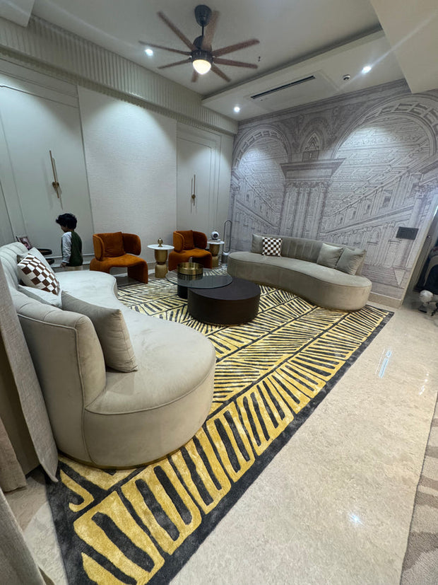 Modern Geometric Handmade Carpet in Grey & Gold Tones