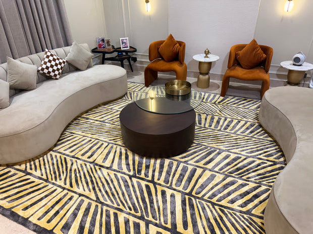 Modern Geometric Handmade Carpet in Grey & Gold Tones