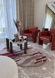 Abstract Irregular Hand-Tufted Wool Rug – Red & Beige Tones