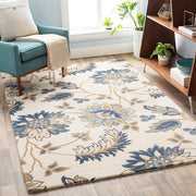 Blue & Beige Floral Hand Tufted Wool Carpet