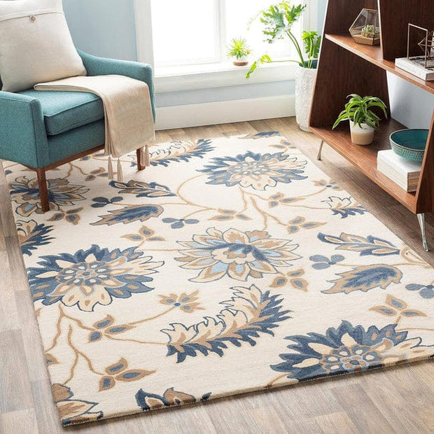 Blue & Beige Floral Hand Tufted Wool Carpet