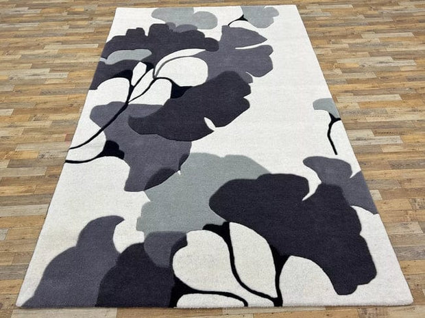Black & Grey Leaf Design Hand Tufted Wool Carpet