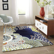 Luxury Handmade Silk Floral Carpet – Navy Blue & Green Designer Rug for Elegant Home Décor