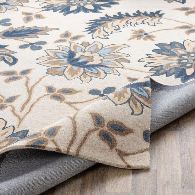 Blue & Beige Floral Hand Tufted Wool Carpet
