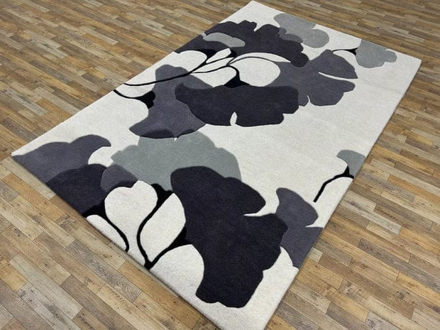 Black & Grey Leaf Design Hand Tufted Wool Carpet
