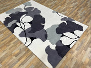 Black & Grey Leaf Design Hand Tufted Wool Carpet