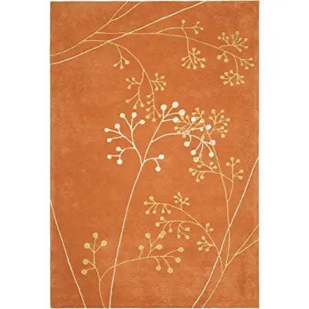 Elegant Orange & Cream Hand Tufted Wool Carpet with Floral Design