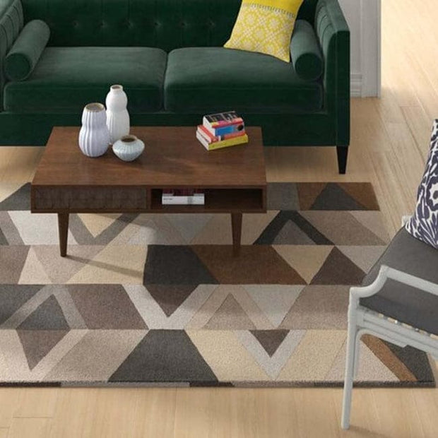 Modern Geometric Design Hand Tufted Wool Carpet in Neutral Tones