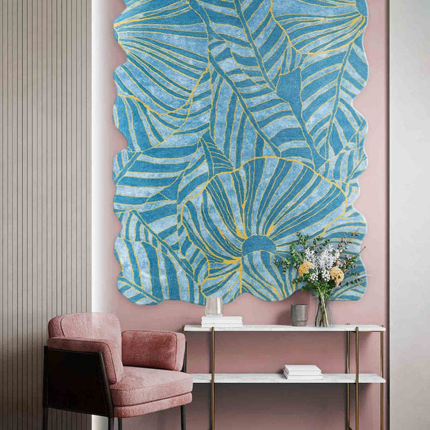 Hand-Tufted Wool Rug with Artistic Leaf Pattern"