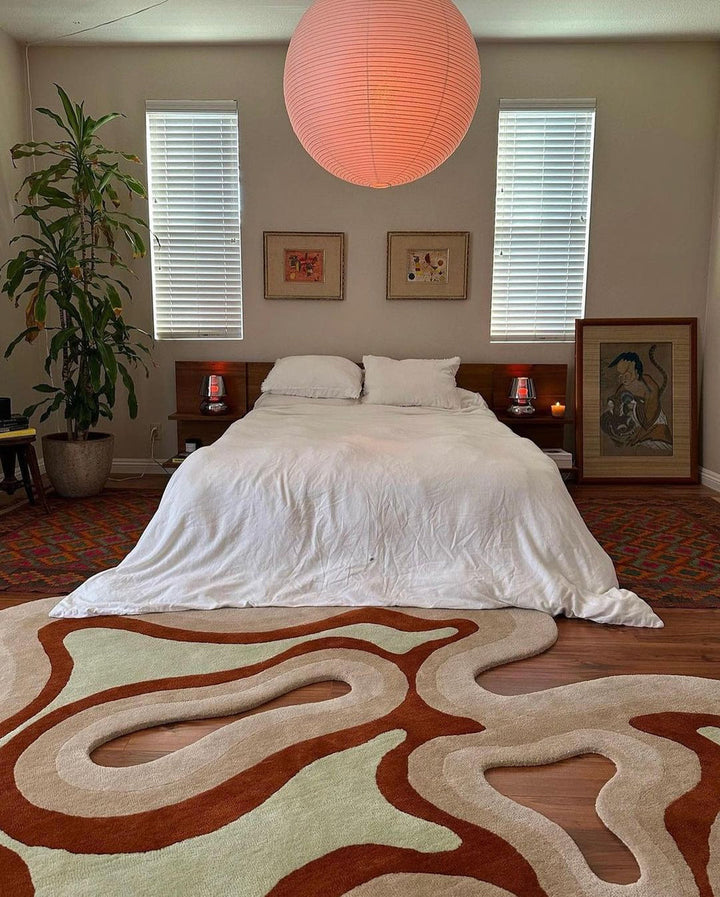 Amoeba Hand tufted area rug Irregular shape carpet Brown