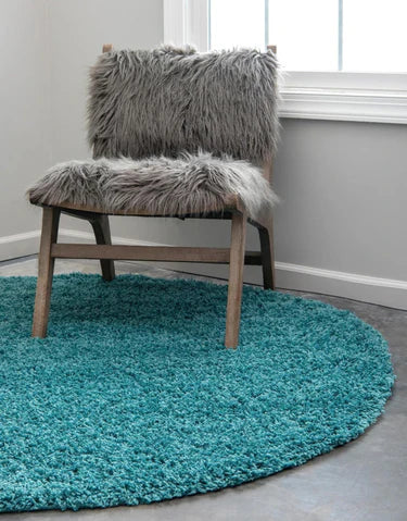 Turqoise Solid Round Shaggy Rug – Ultra Soft Modern Carpet.